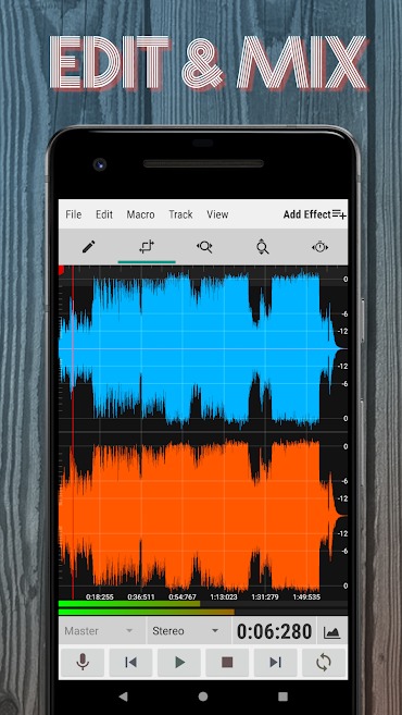 Android ™ ऑडियो रिकॉर्डर और संपादक के लिए WaveEditor