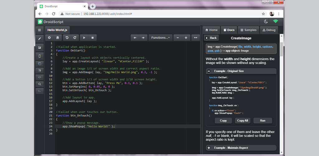 DroidScript - JavaScript Mobiele codering IDE Mod