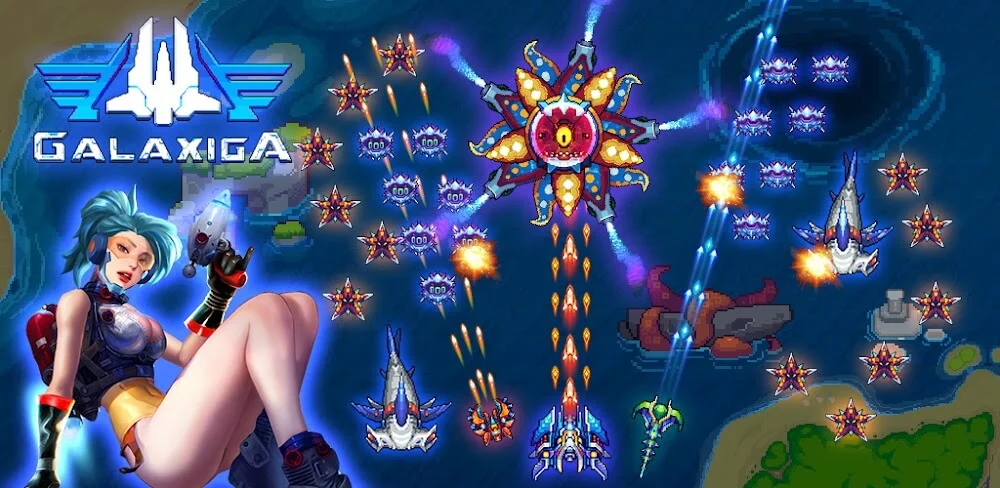Download Galaxiga: Space Arcade Shooter MOD APK (Damage Multiplier, God Mode) Latest Version