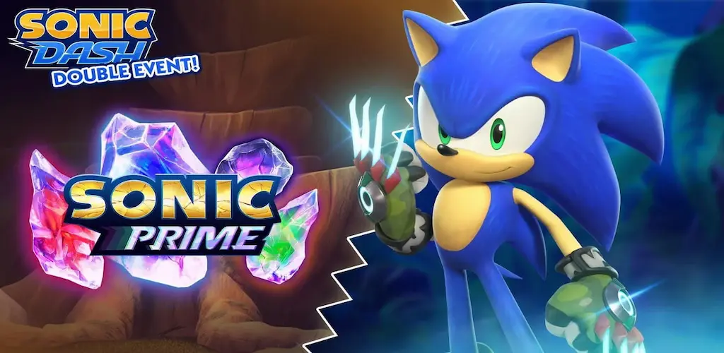 Sonic Prime Dash MOD APK gameplay with Sonic racing through obstacles