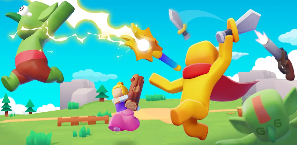 XP Hero Mod APK battle scene with mysterious hero and monsters